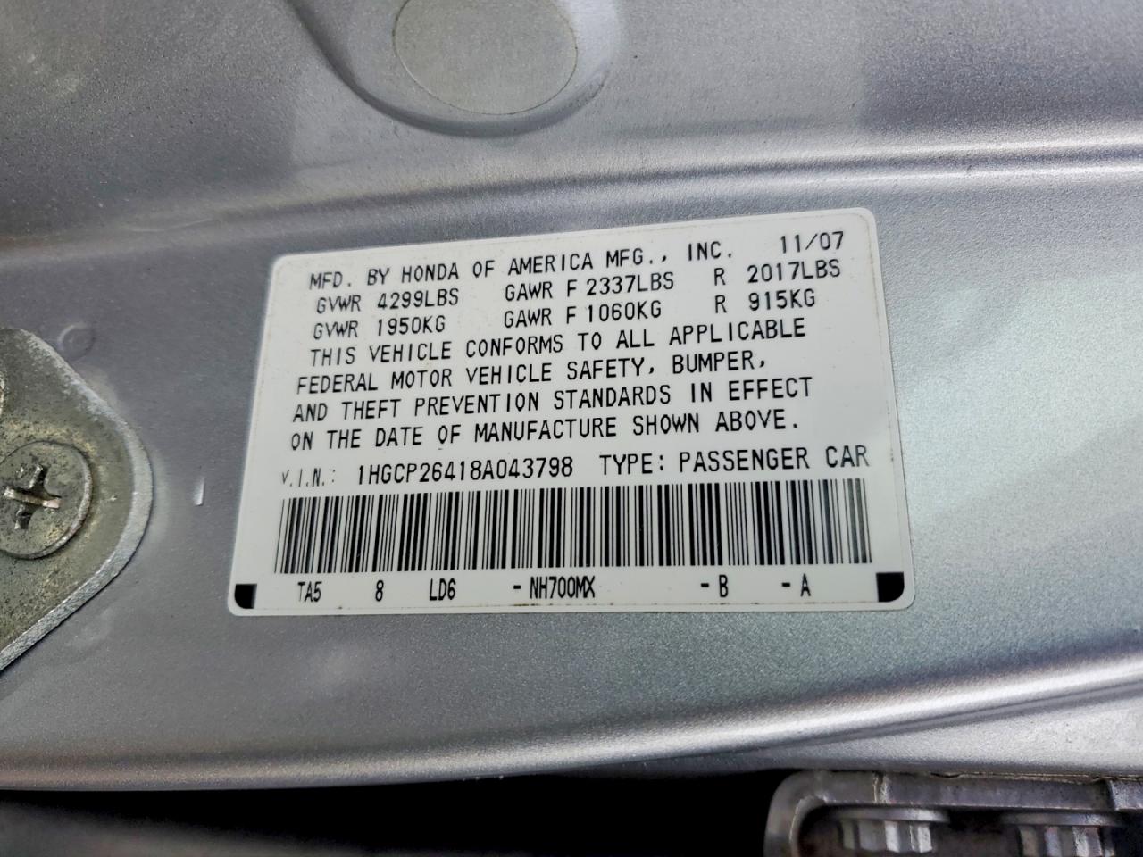 2008 HONDA ACCORD LXP photo 23