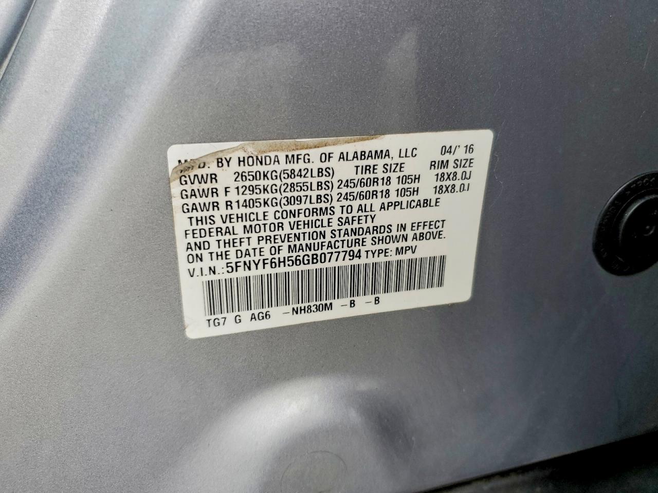 2016 HONDA PILOT EXL photo 34