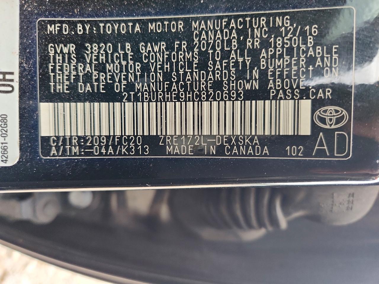 2017 TOYOTA COROLLA L photo 12