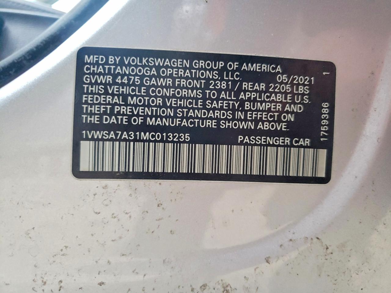 2021 VOLKSWAGEN PASSAT SE photo 12