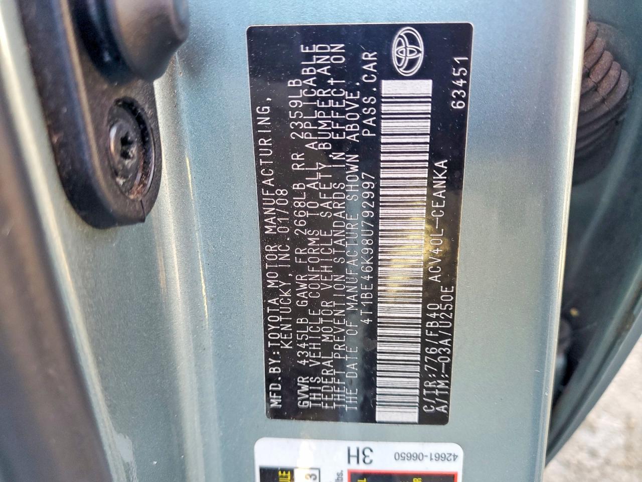 2008 TOYOTA CAMRY LE photo 12