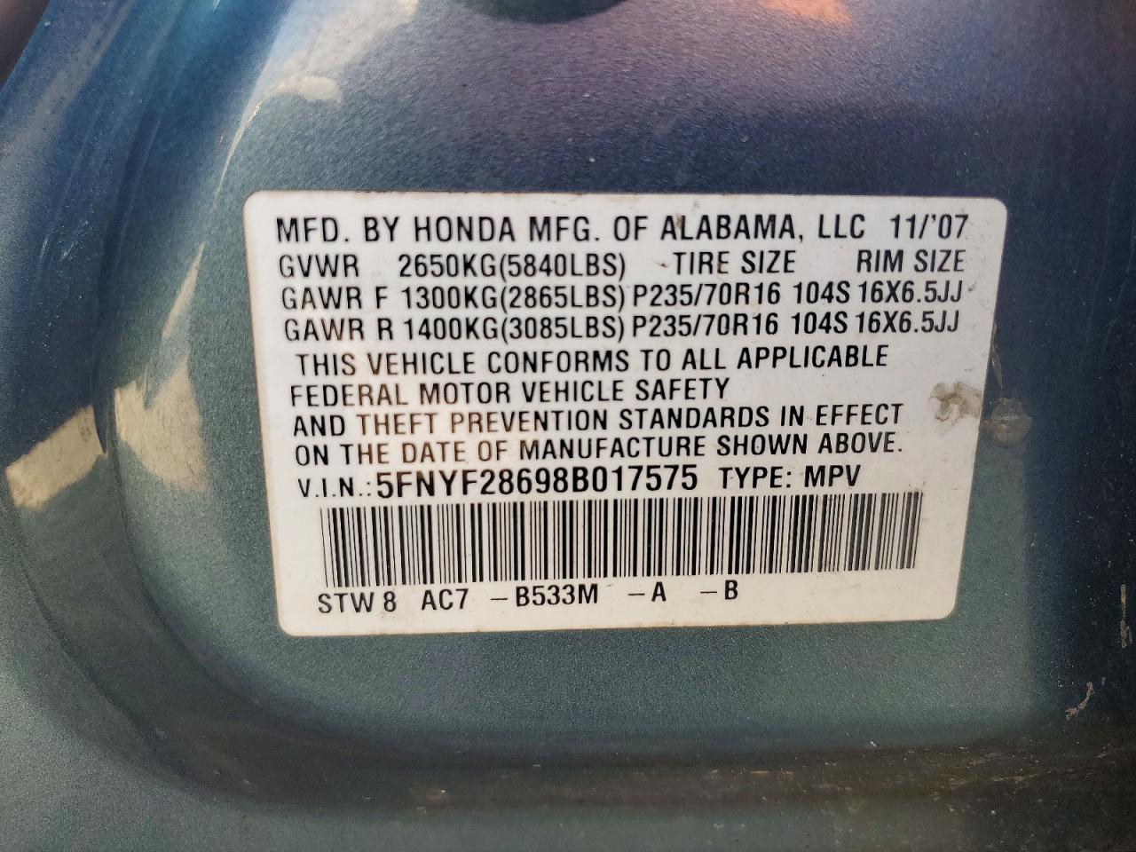 2008 HONDA PILOT EXL photo 25