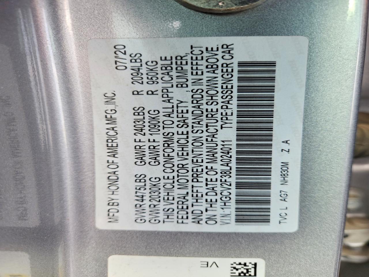 2020 HONDA ACCORD SPORT photo 12