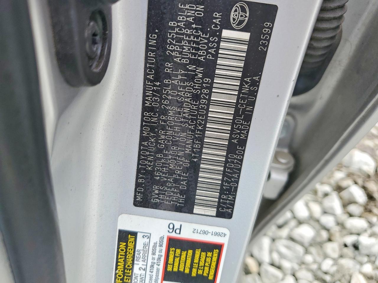 2014 TOYOTA CAMRY L photo 12