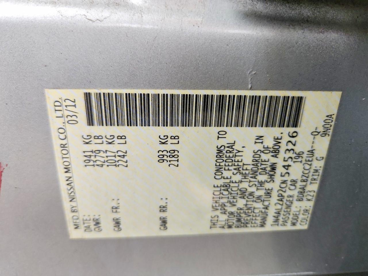 2012 NISSAN ALTIMA 2.5 photo 12