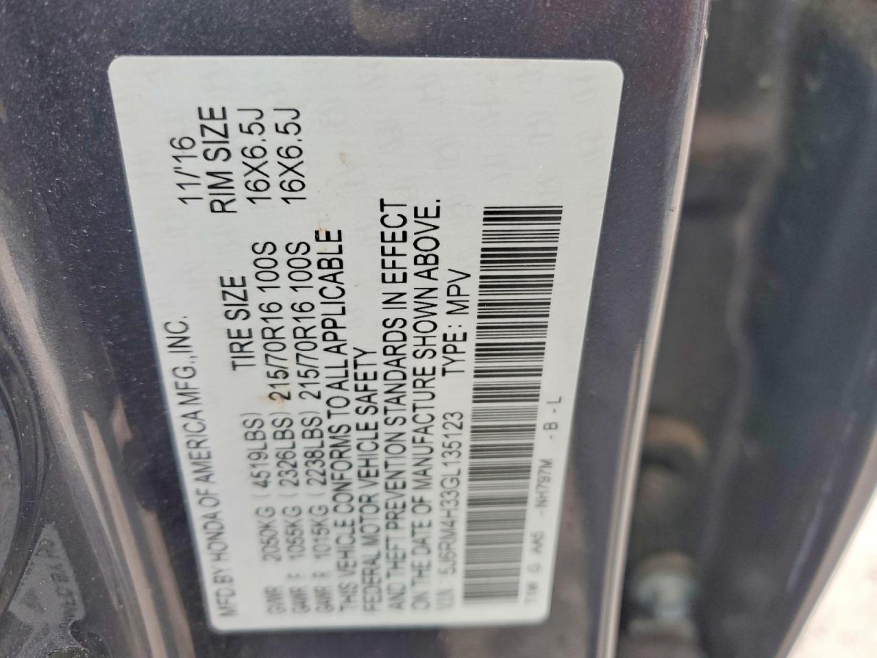 2016 HONDA CR-V LX photo 25