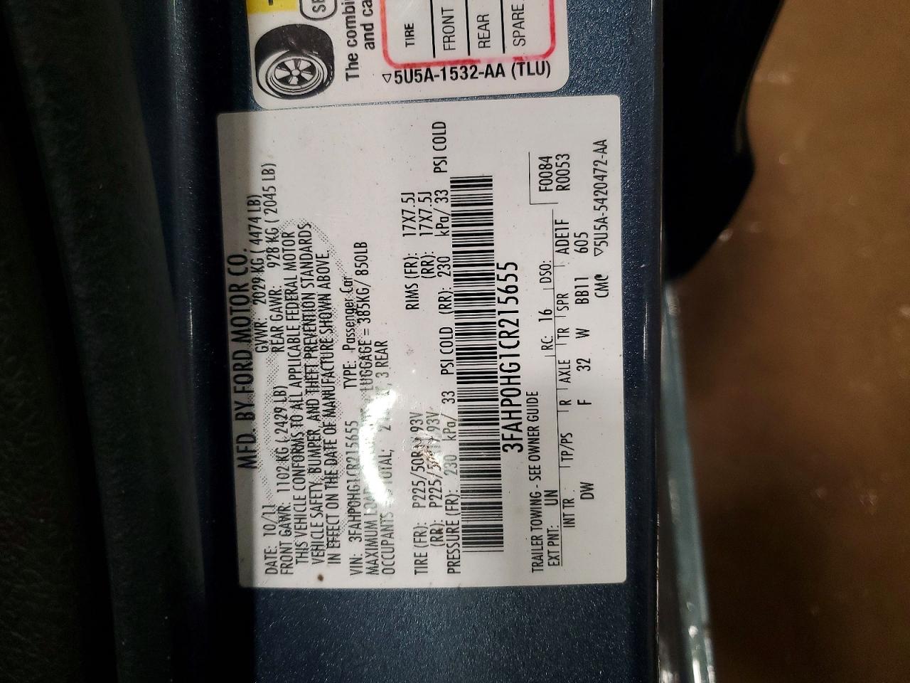 2012 FORD FUSION SE photo 25