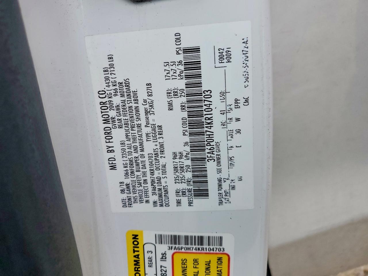 2019 FORD FUSION SE photo 25