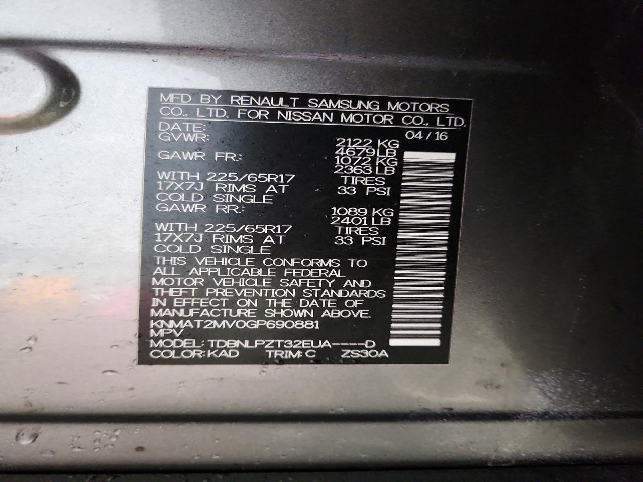 2016 NISSAN ROGUE S photo 37