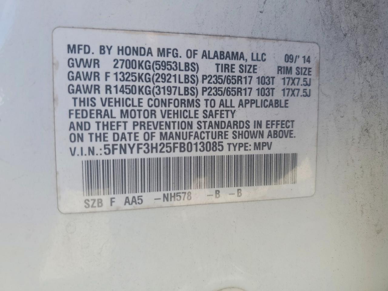 2015 HONDA PILOT LX photo 25