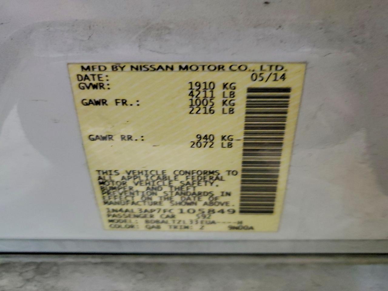 2015 NISSAN ALTIMA 2.5 photo 12