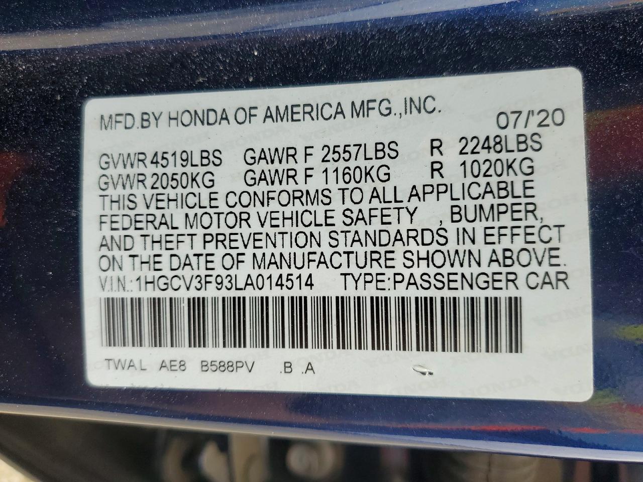 2020 HONDA ACCORD TOURING HYBRID photo 12