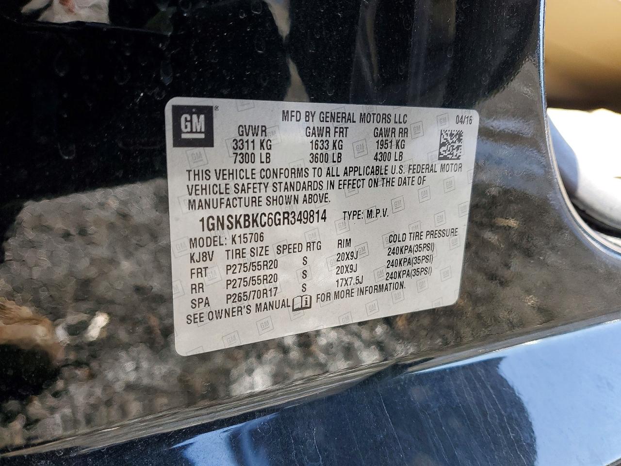 2016 CHEVROLET TAHOE K1500 LT photo 13