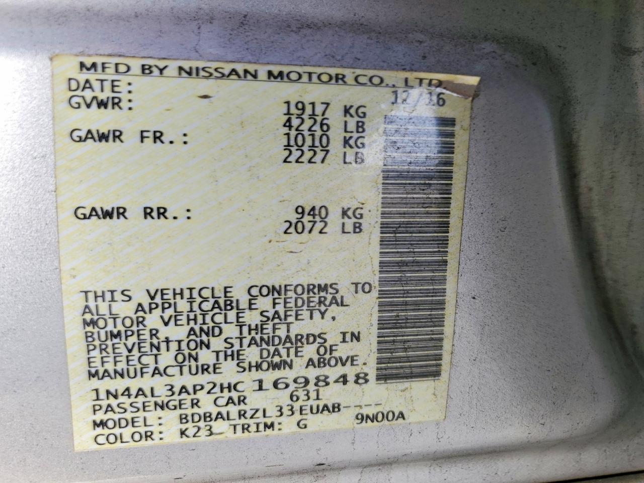 2017 NISSAN ALTIMA 2.5 photo 23
