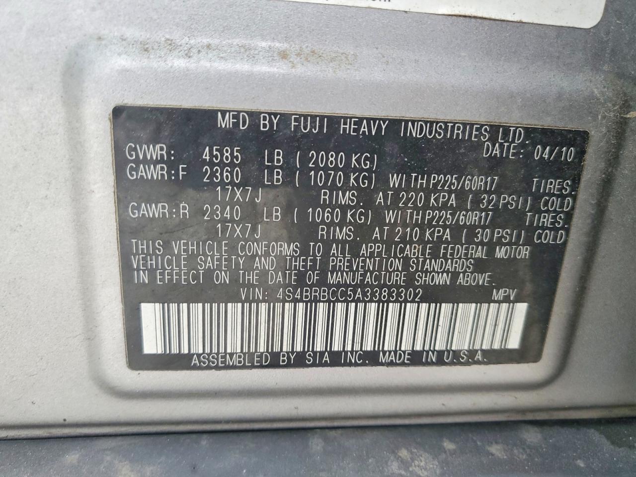 2010 SUBARU OUTBACK 2.5I PREMIUM photo 13