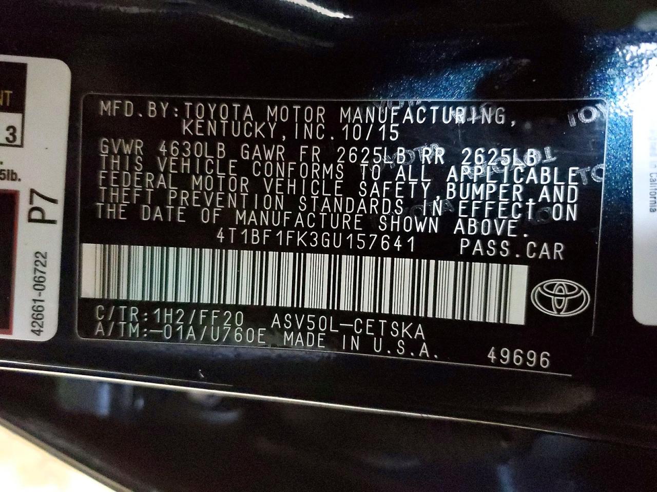 2016 TOYOTA CAMRY LE photo 12
