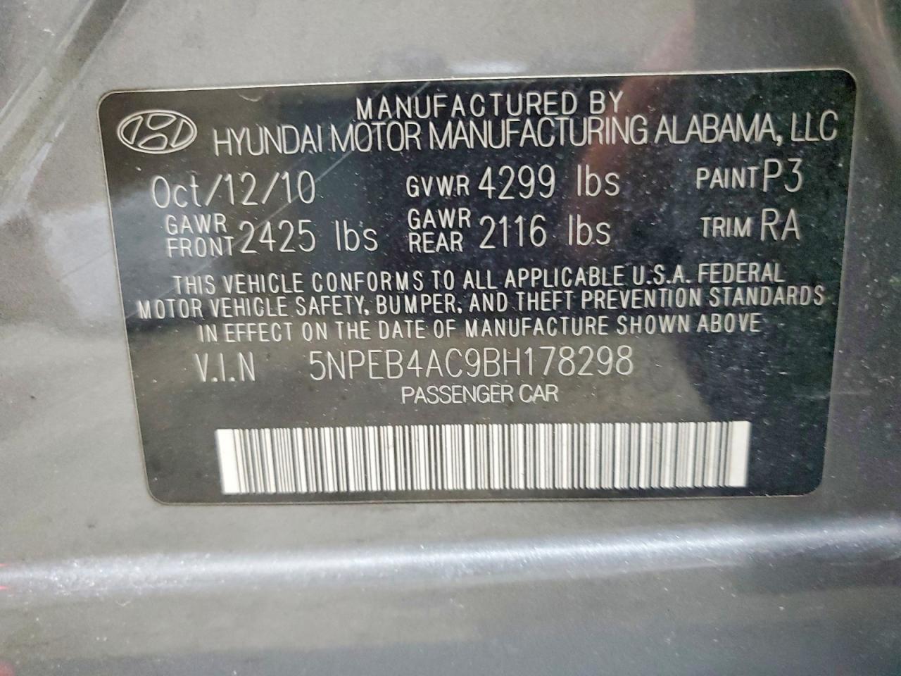 2011 HYUNDAI SONATA GLS photo 34