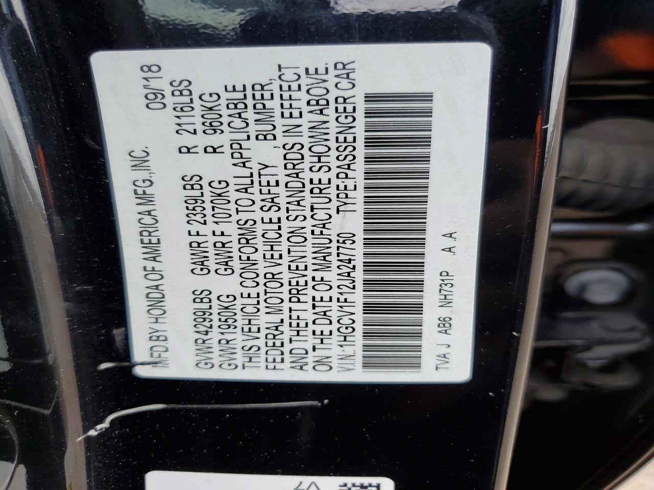 2018 HONDA ACCORD LX photo 12