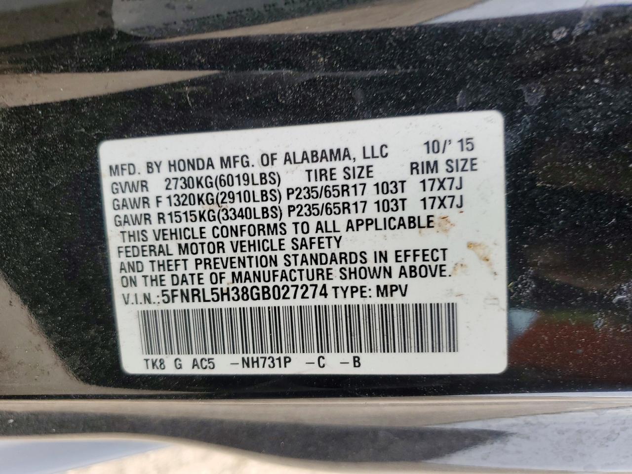 2016 HONDA ODYSSEY SE photo 25