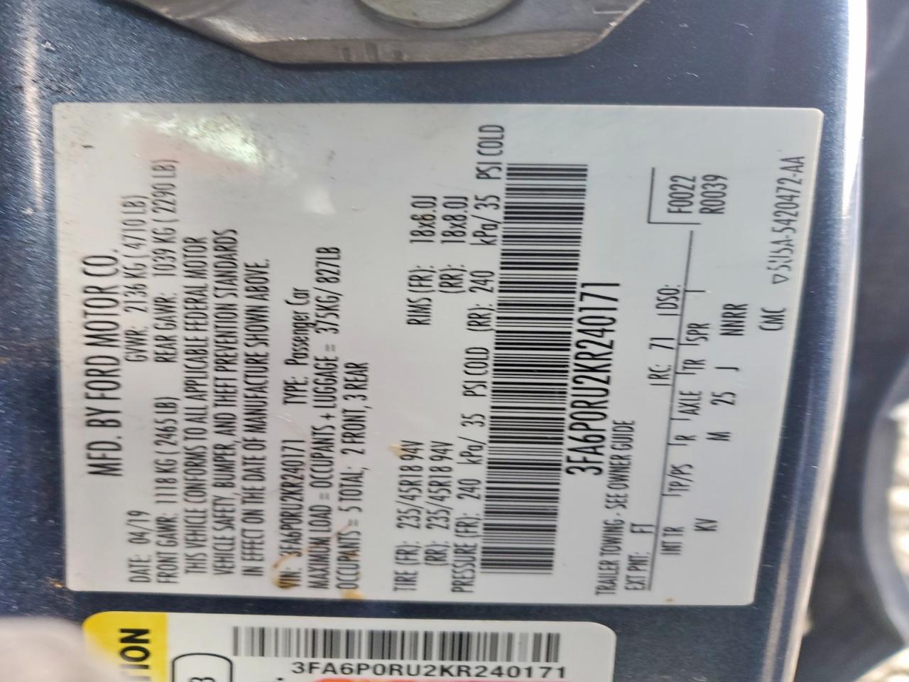 2019 FORD FUSION TITANIUM photo 23