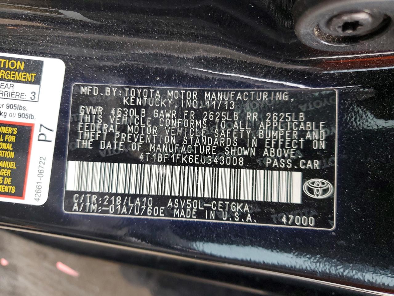 2014 TOYOTA CAMRY L photo 12