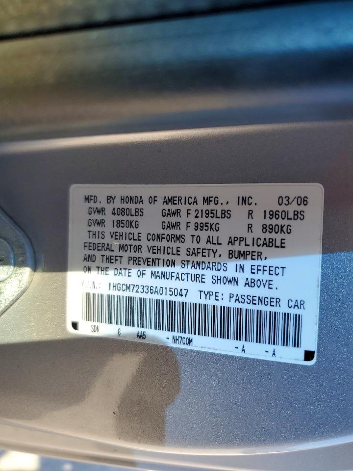 2006 HONDA ACCORD LX photo 12