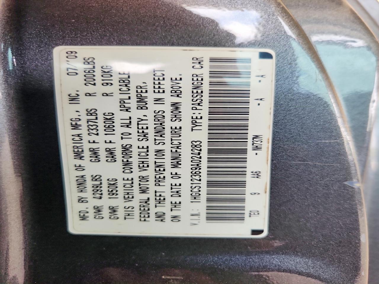 2009 HONDA ACCORD LX photo 12