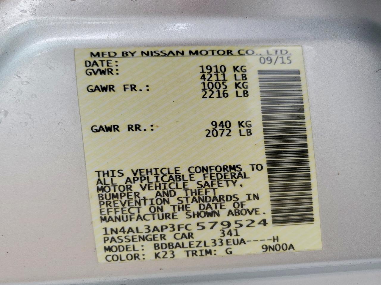 2015 NISSAN ALTIMA 2.5 S photo 23