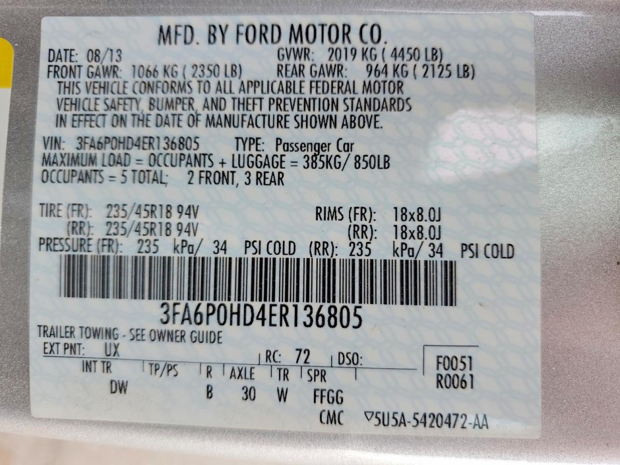 2014 FORD FUSION photo 34