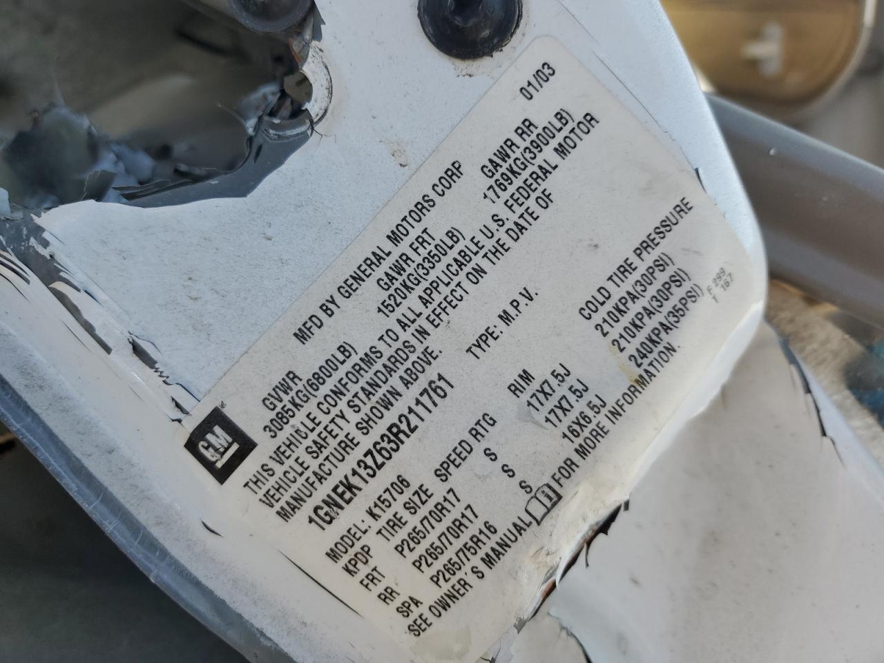 2003 CHEVROLET TAHOE K1500 photo 13