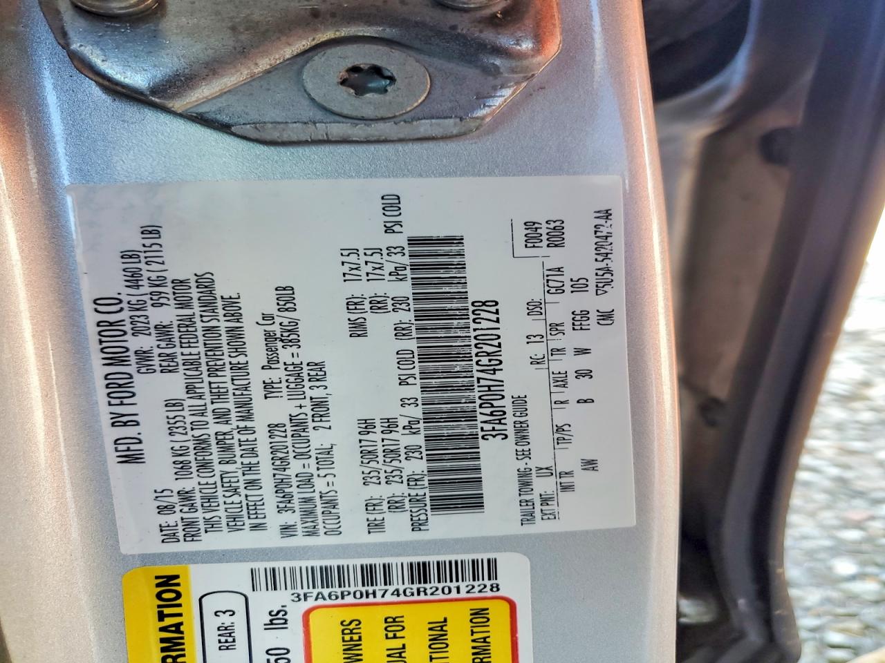 2016 FORD FUSION SE photo 37