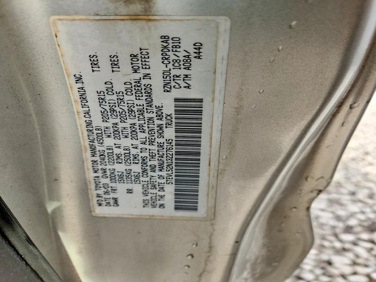 2003 TOYOTA TACOMA BASE photo 12