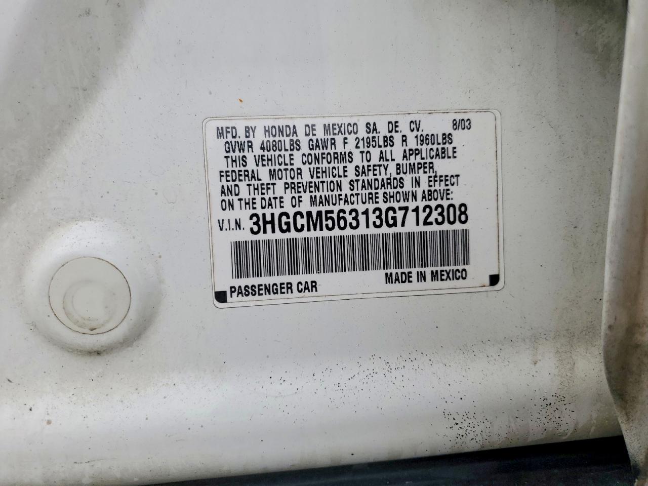 2003 HONDA ACCORD LX photo 12