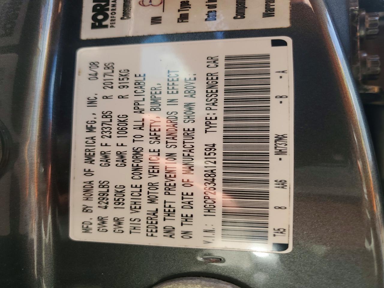 2008 HONDA ACCORD photo 23