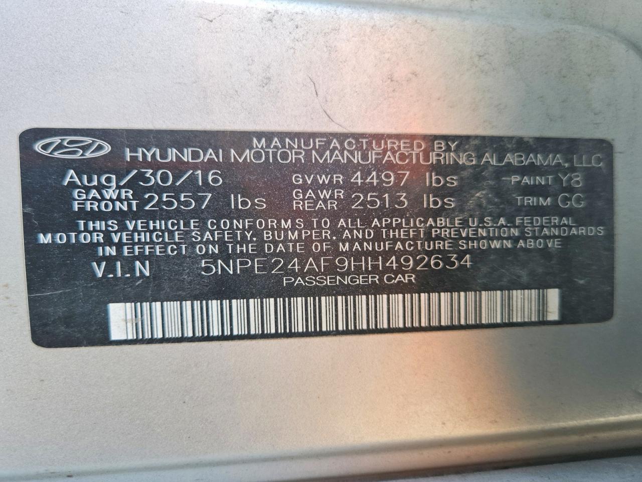 2017 HYUNDAI SONATA BASE photo 12