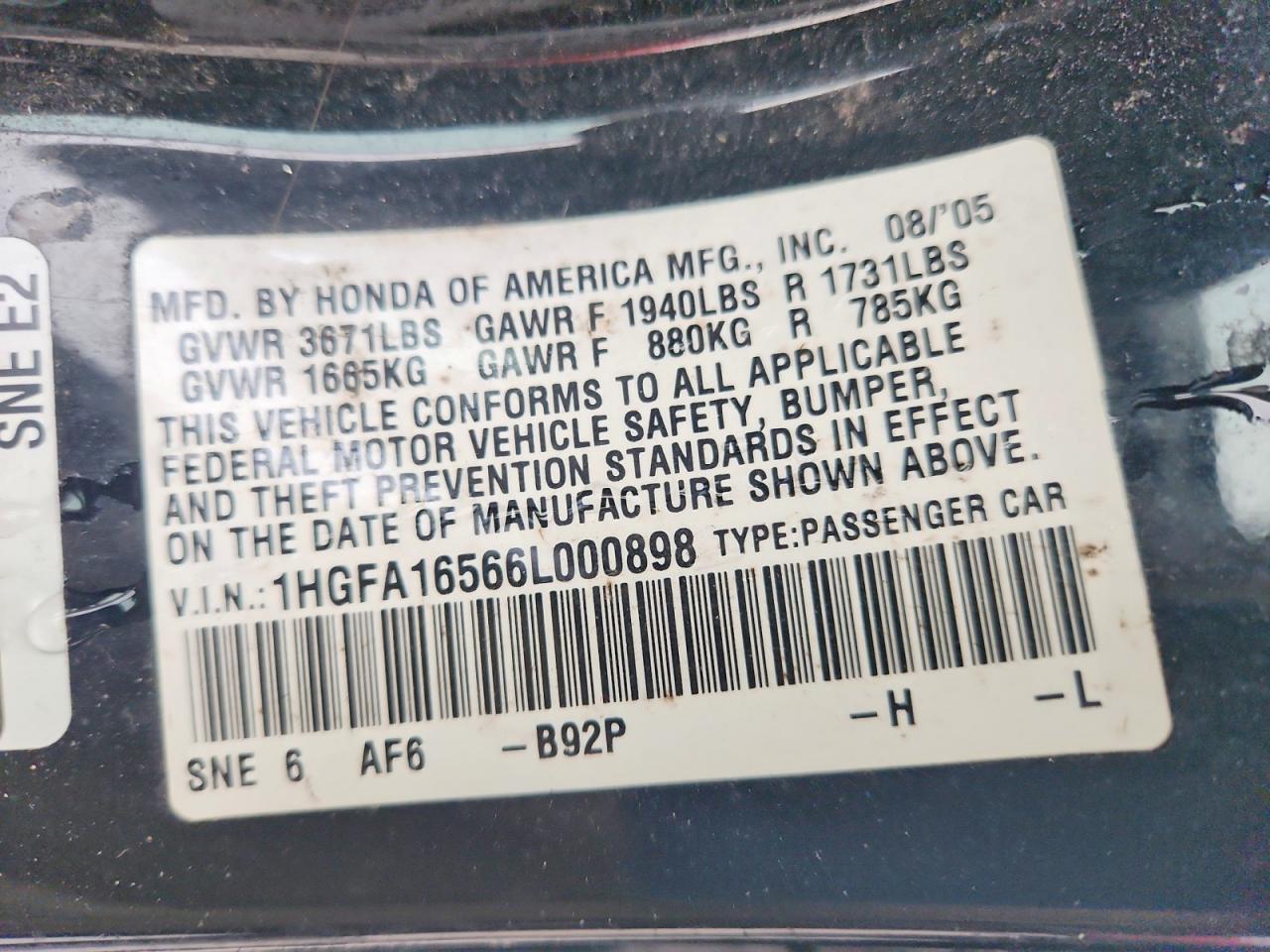 2006 HONDA CIVIC LX photo 37