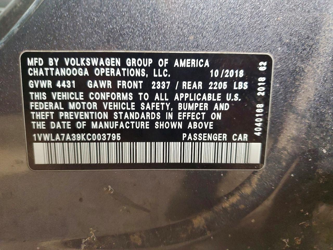 2019 VOLKSWAGEN PASSAT WOLFSBURG photo 12