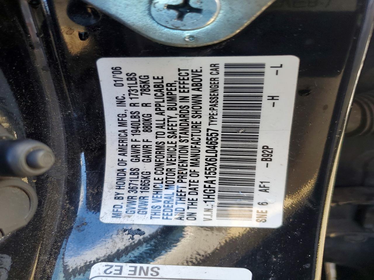 2006 HONDA CIVIC LX photo 12