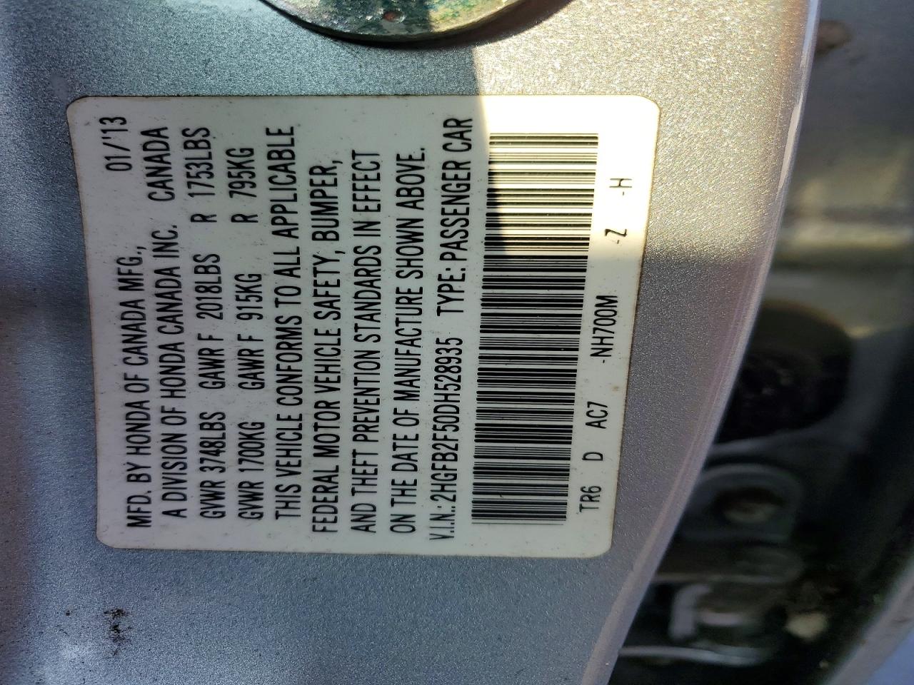 2013 HONDA CIVIC LX photo 12