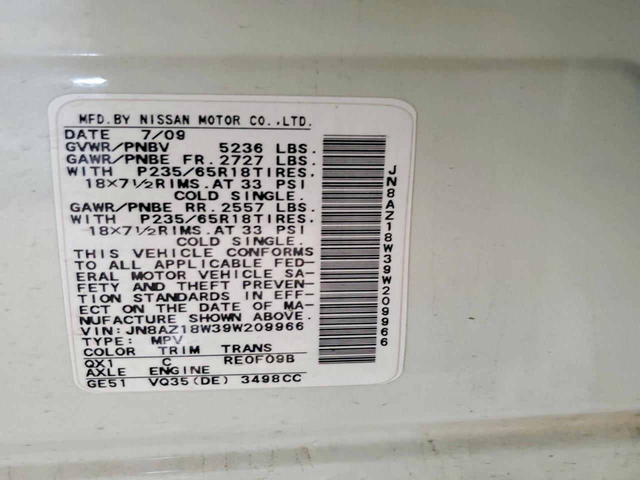 2009 NISSAN MURANO S photo 13