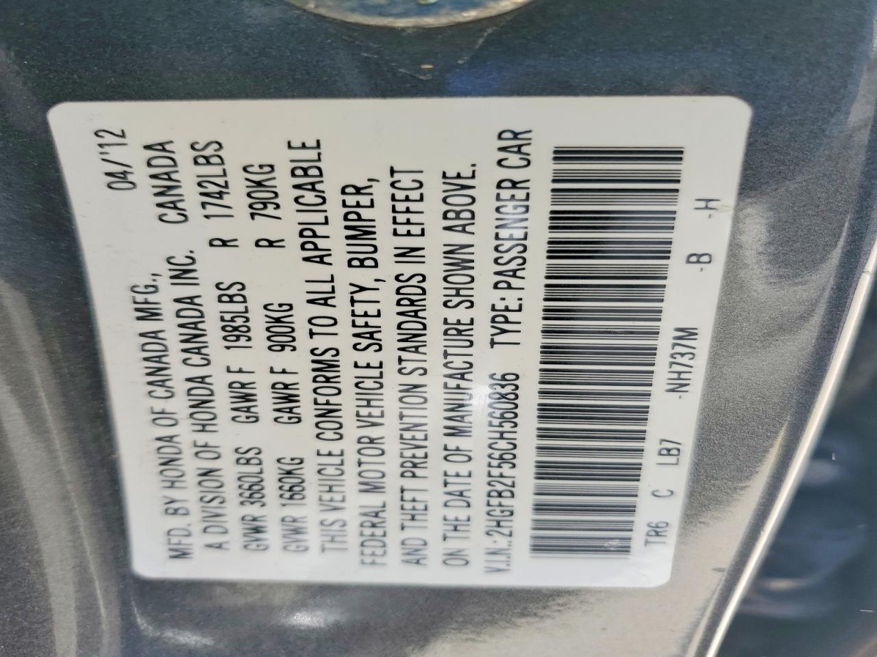 2012 HONDA CIVIC LX photo 23