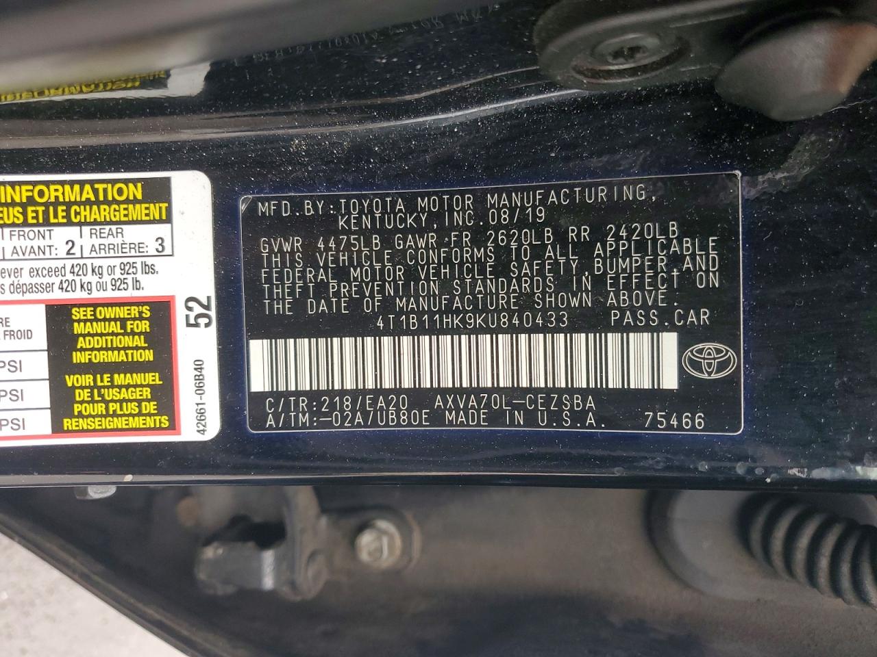 2019 TOYOTA CAMRY SE photo 23