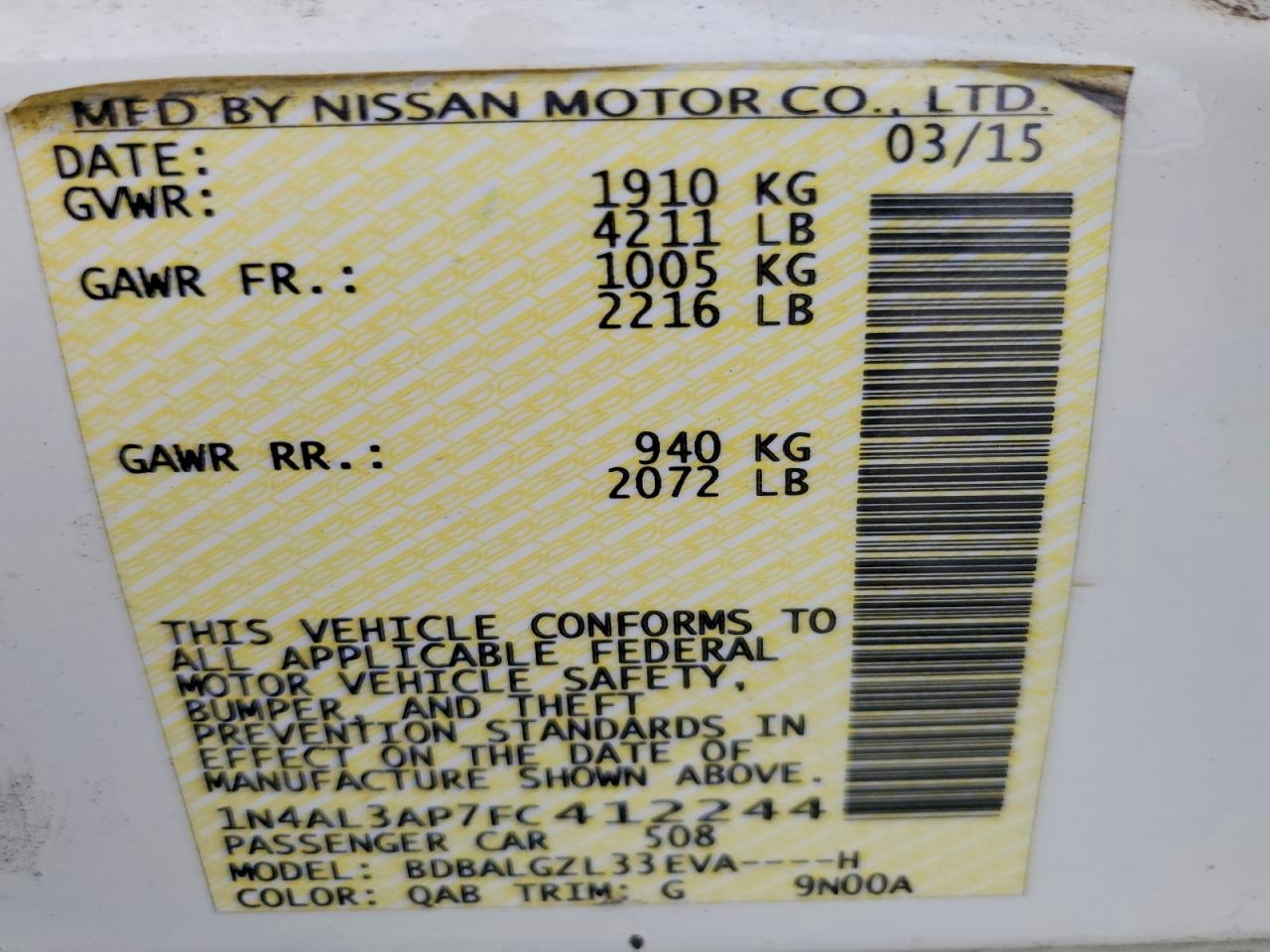 2015 NISSAN ALTIMA 2.5 photo 12