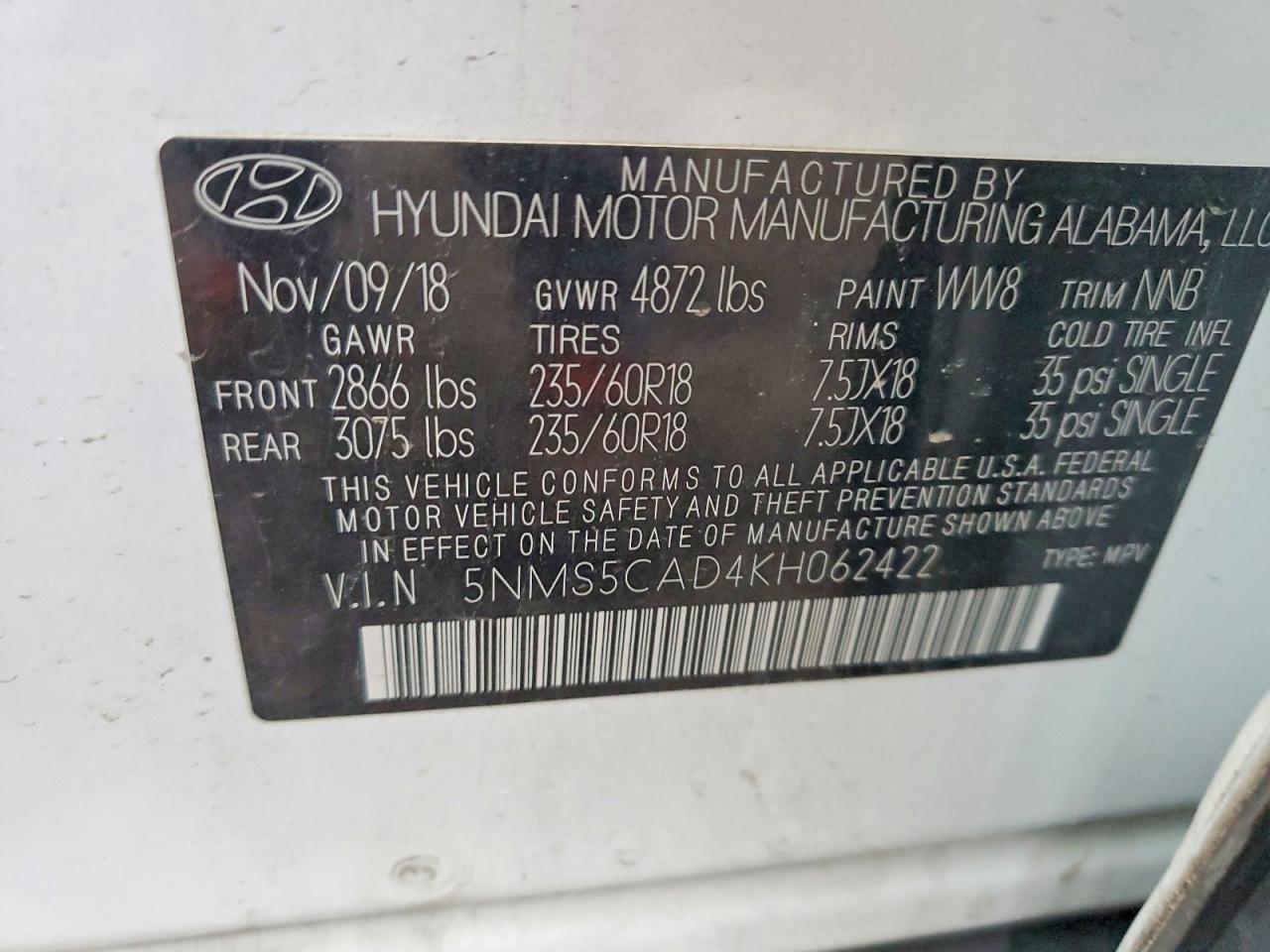2019 HYUNDAI SANTA FE LIMITED 2.4L photo 14