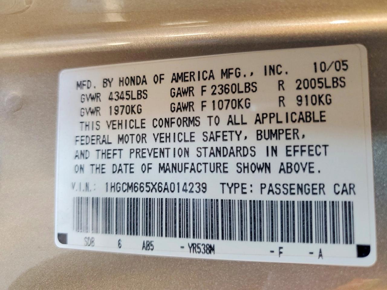 2006 HONDA ACCORD photo 34