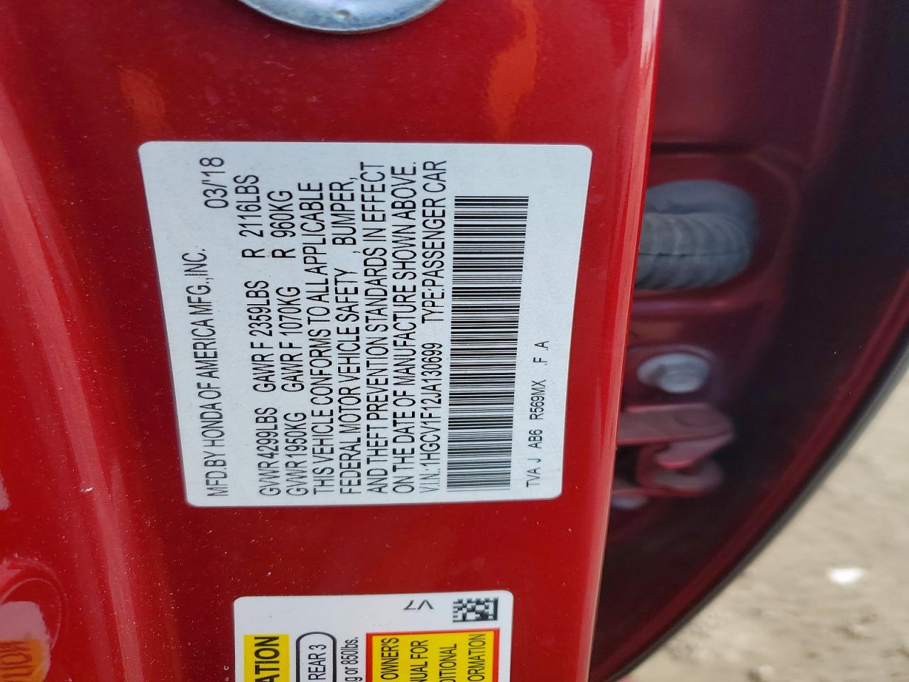 2018 HONDA ACCORD LX photo 13