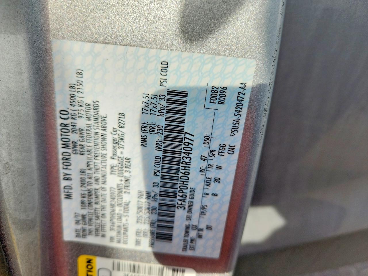 2017 FORD FUSION SE photo 12