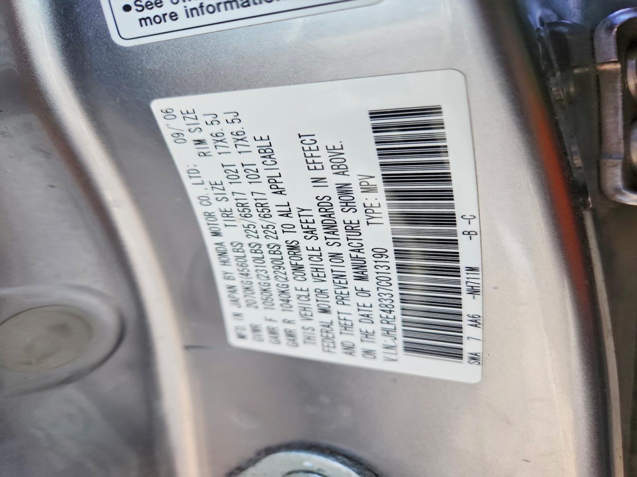 2007 HONDA CR-V LX photo 37
