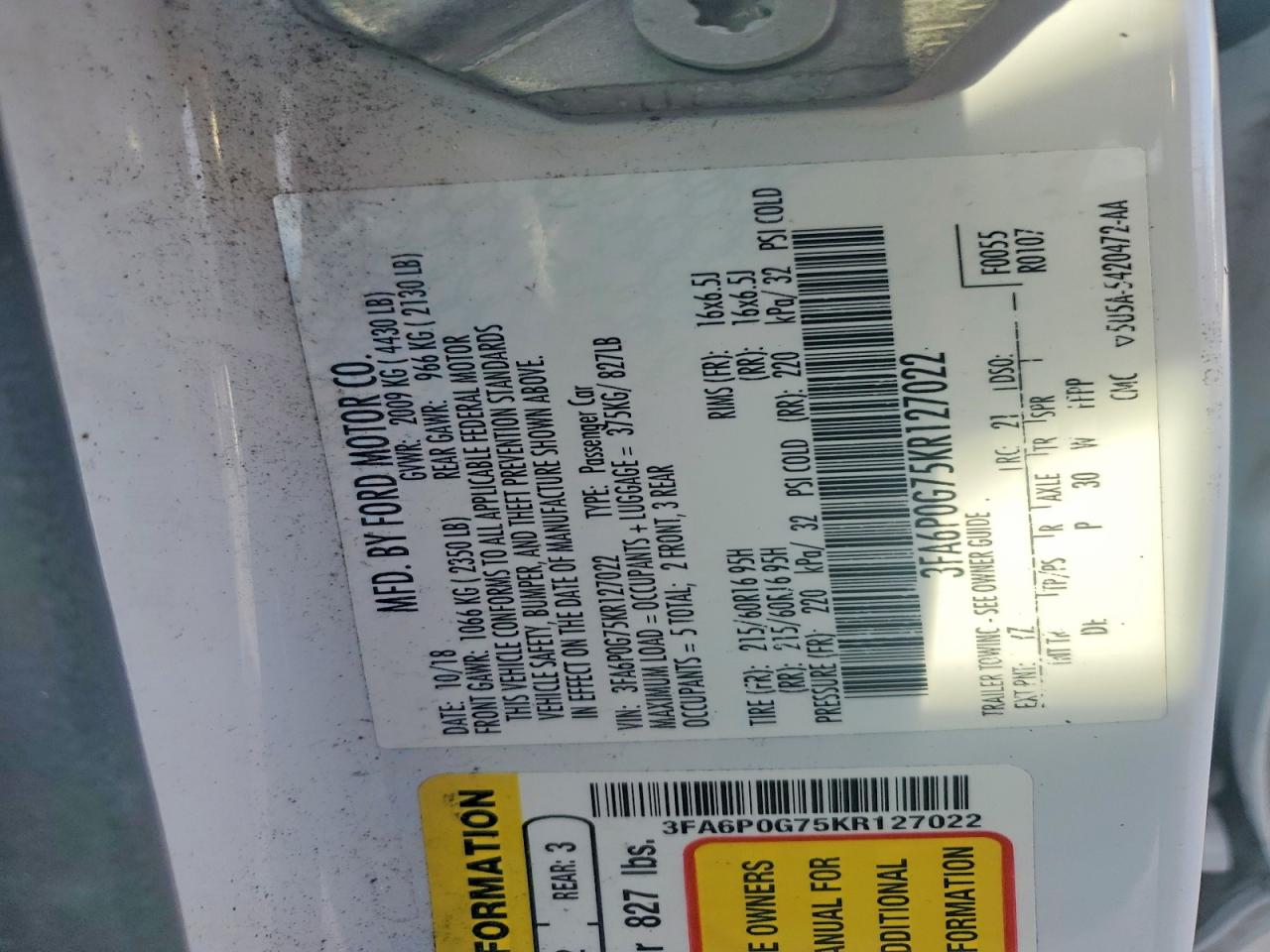 2019 FORD FUSION S photo 13