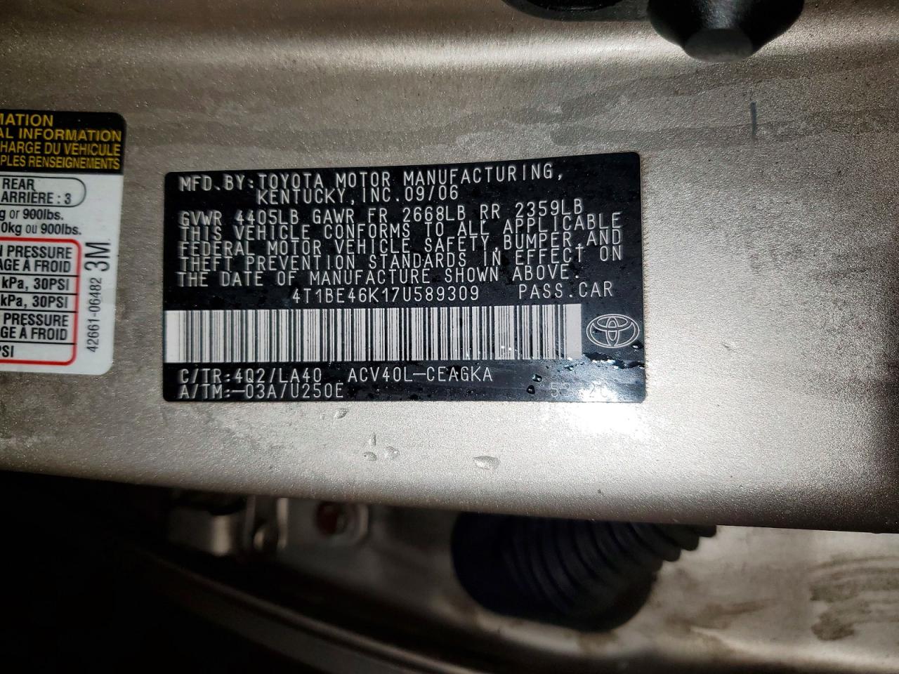 2007 TOYOTA CAMRY photo 12
